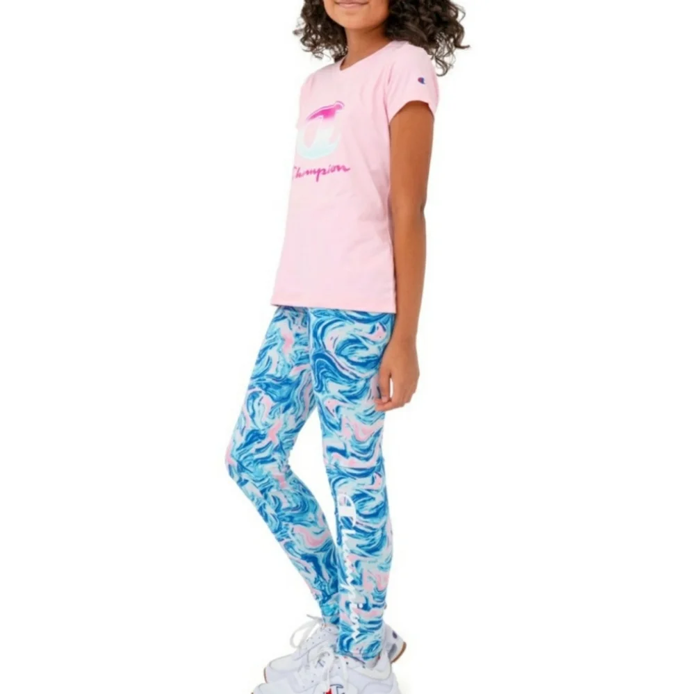 Champion Girls Mist Marble Matching Tee & Leggings Set -  Size 8